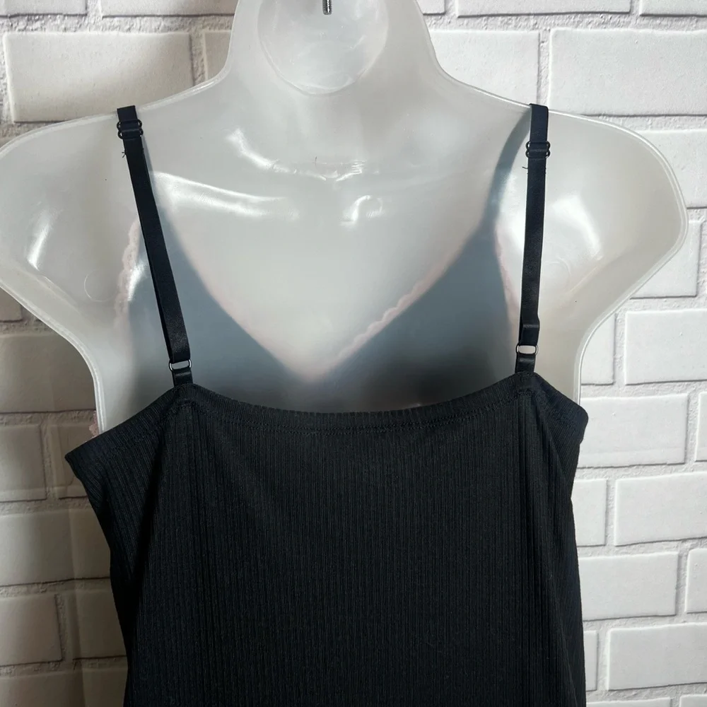 Spoiled Angel Y2K Inspired Black Ribbed Pink Lace Trim Cami Sleep Dress Nightgow